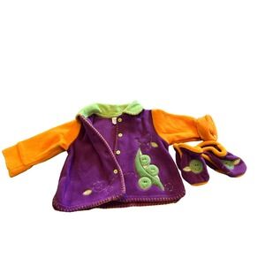 Vtg Baby Bright‎ Future Baby Pea Pod Costume/Coat & Shoes Soft Fleece 3-6 Months